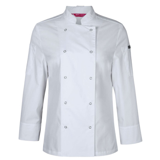 Ladies Snap Button Chef Long Sleeve Jackets White
